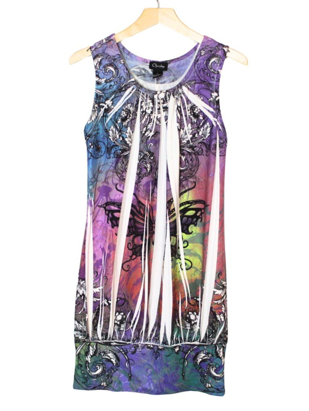 Y2K tattoo print tie dye bubble hem jersey shore colorful club dress L